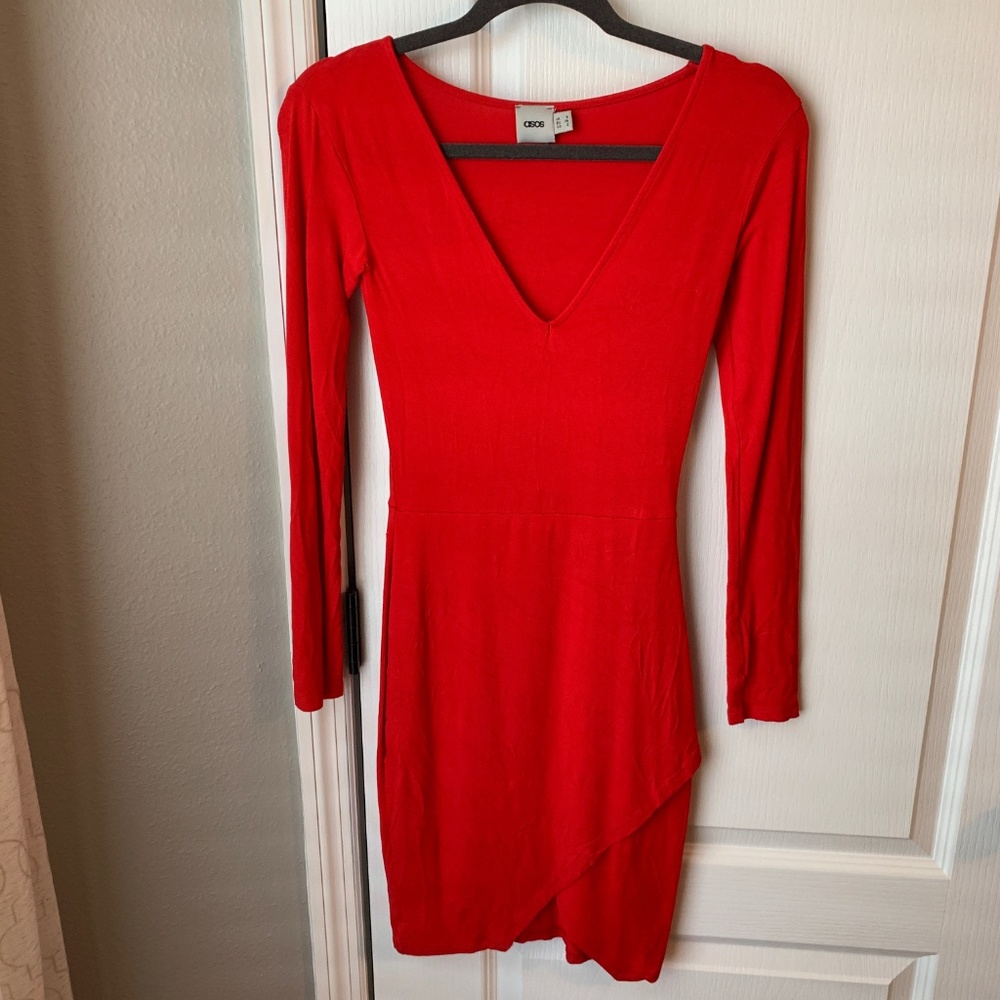 ASOS Asymmetrical Red L/S Bodycon Dress